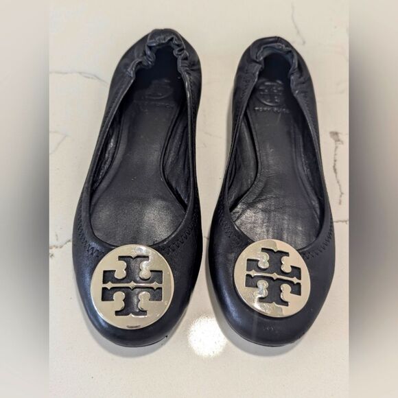 Tory Burch Black Reva Leather Ballet Flats Shoes Size 7 Old Money Quiet Luxury - Picture 1 of 9
